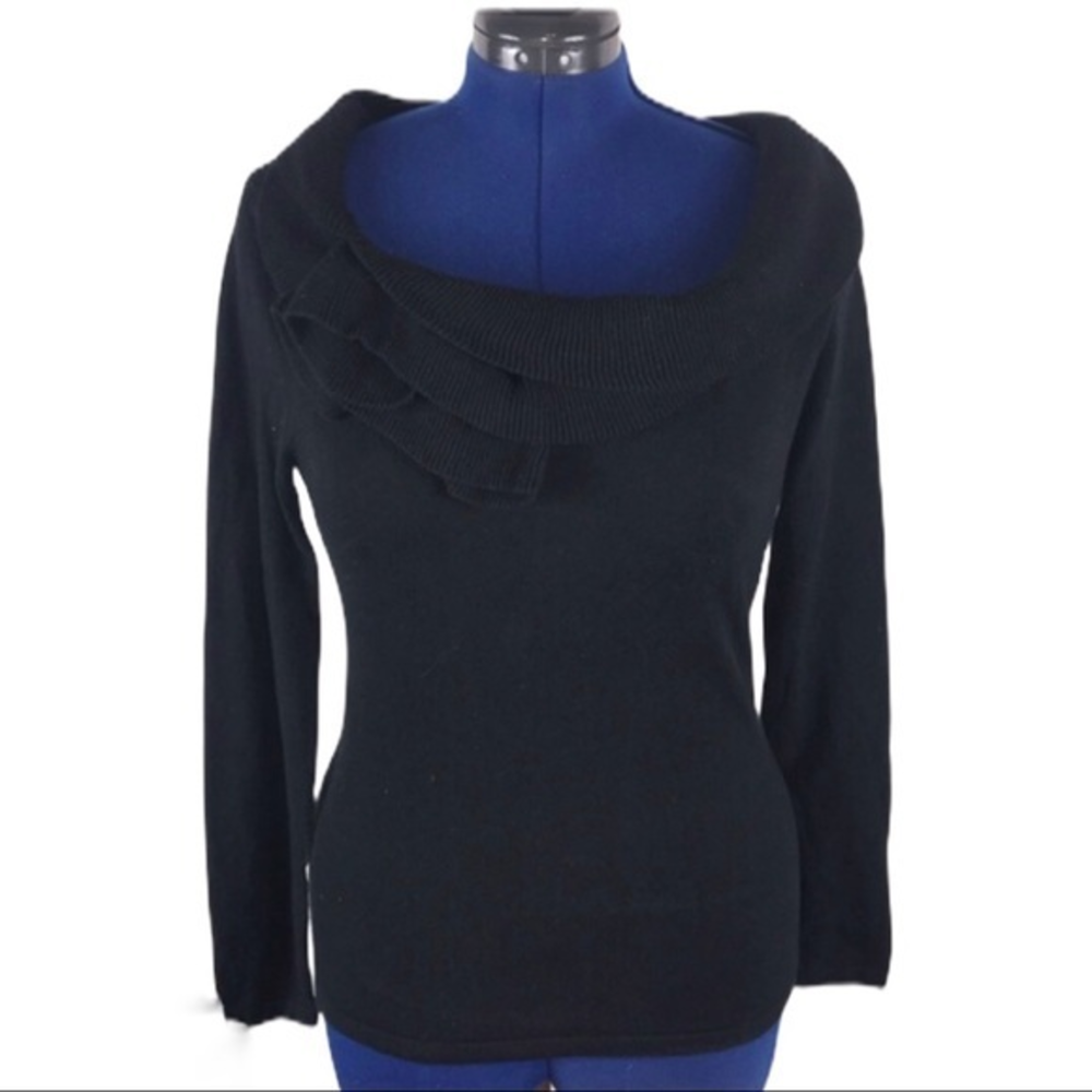 Cyrus M‎ black cashmere blend wide cowl neck 3/4 sleeve retro sweater